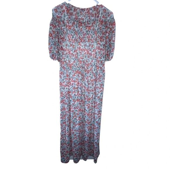 ZARA Floral Smocked Maxi Dress Puff Sleeve Size Small Bohemian Preppy Casual - Picture 2 of 7